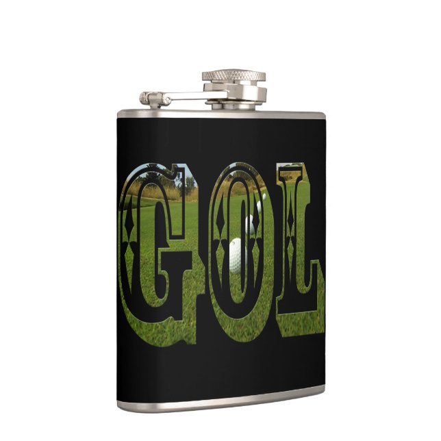 Green Golf Picture Logo, Vinyl Wrapped Hip Flask (Right)