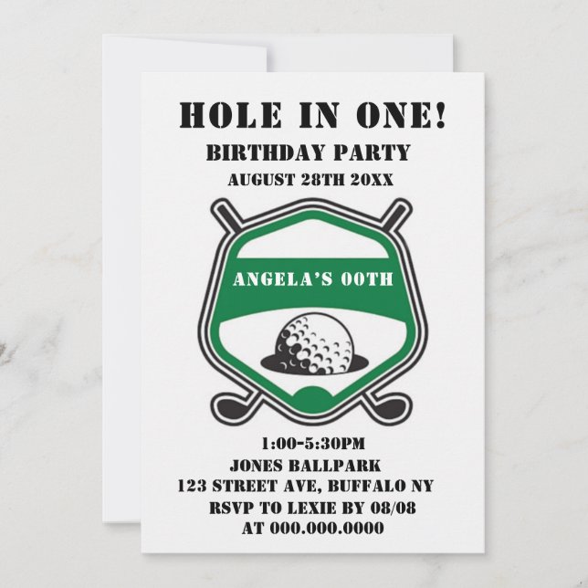 Green Golf Theme Birthday Party Invites (Front)