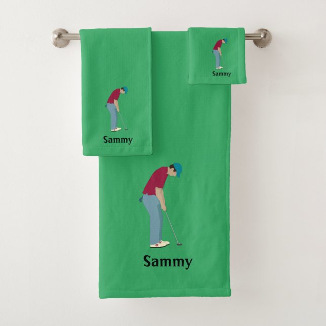 Green Golf Themed Bath Towel Set (Insitu)
