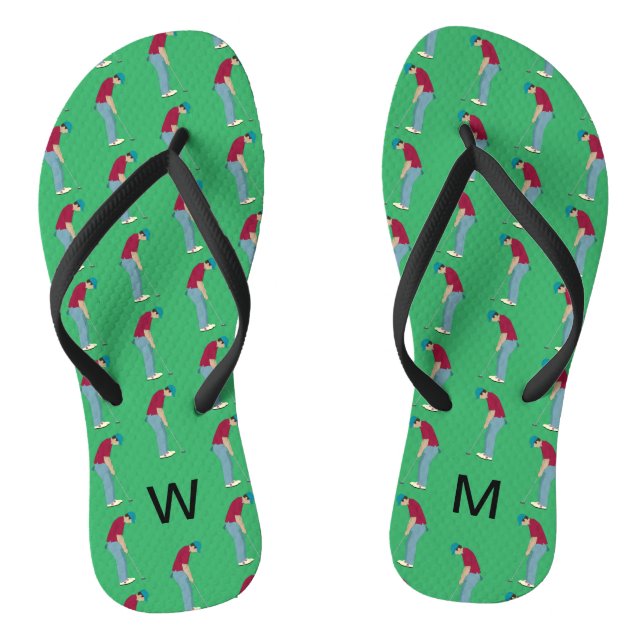 Green Golf Themed Flip Flops (Footbed)