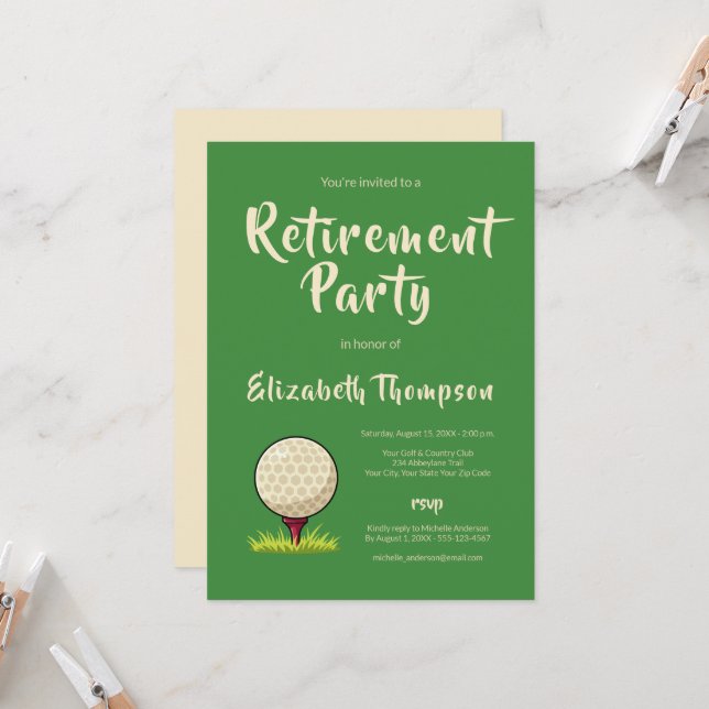 Green Golf Themed Retirement Party Invitation (Front/Back In Situ)