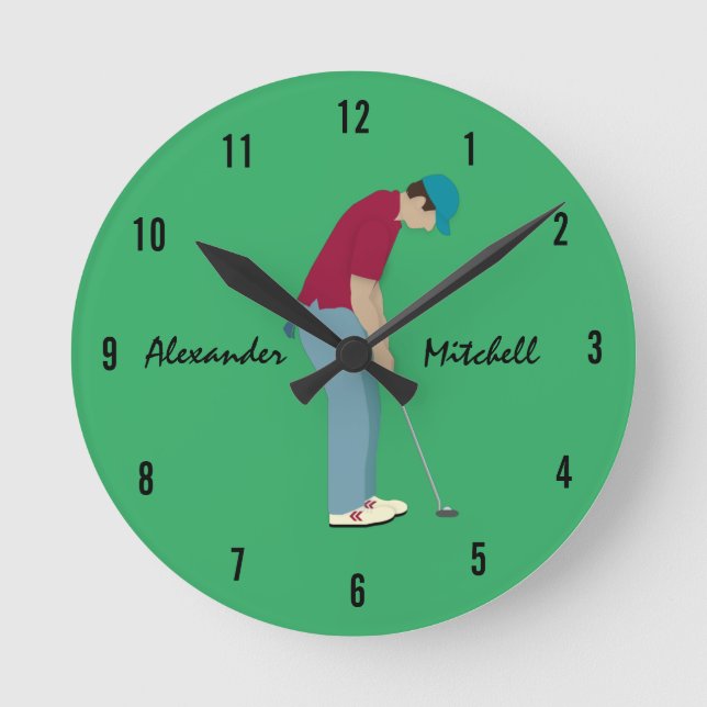Green Golf Themed Round Clock (Front)