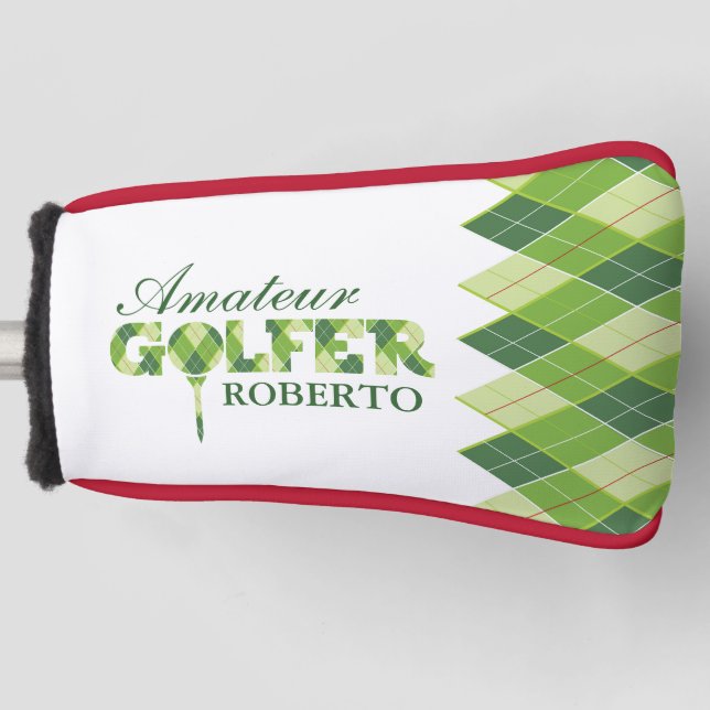Green golfer argyle personalised cover (Front)