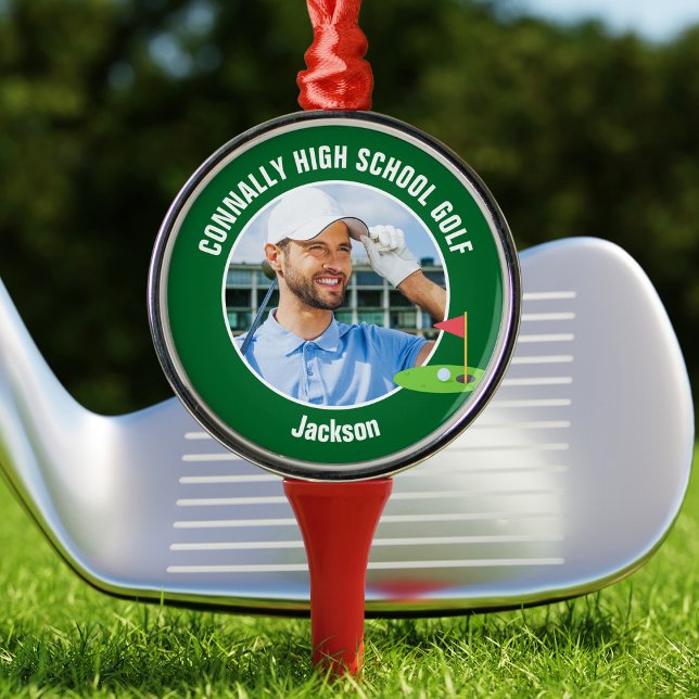 Green Golfer Photo High School Golf Team Christmas Metal Tree Decoration (Creator Uploaded)