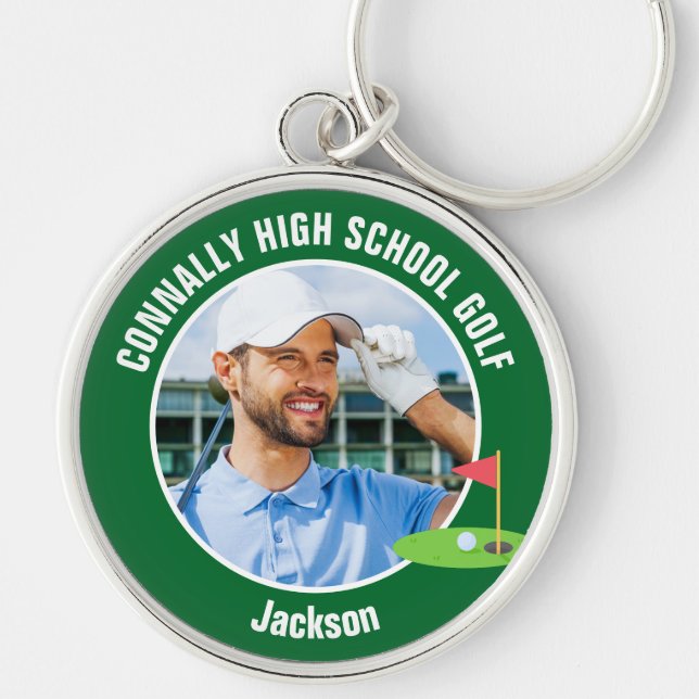 Green Golfer Photo High School Golf Team Key Ring (Front)