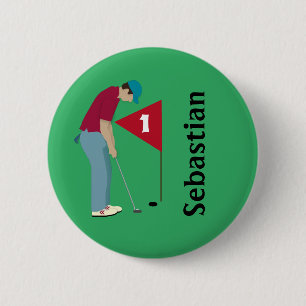 Green Golfer Putting 6 Cm Round Badge