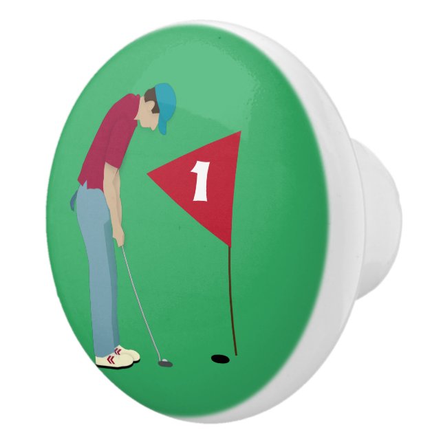 Green Golfer Putting Ball Ceramic Knob (Right)