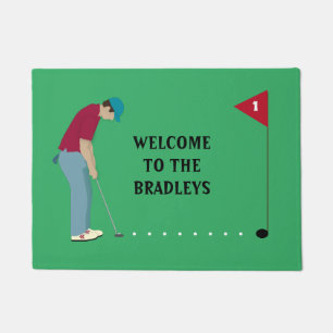 Green Golfer Putting Ball Doormat