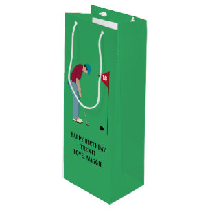 Green Golfer Putting Ball Wine Gift Bag