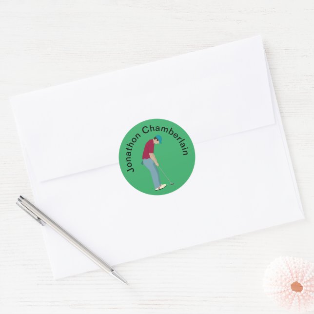 Green Golfer Putting Golf Ball Design Classic Round Sticker (Envelope)