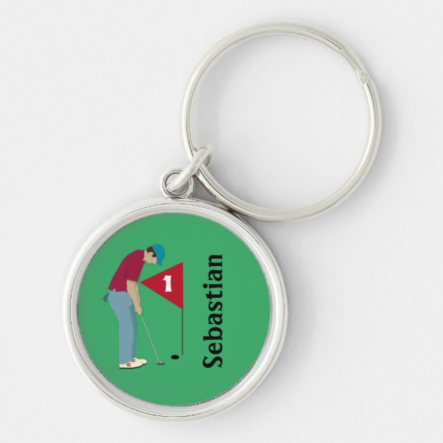 Green Golfer Putting  Key Ring (Front)