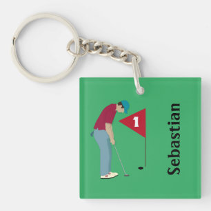 Green Golfer Putting Keychain