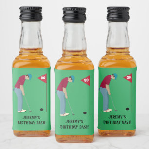 Green Golfer Putting Liquor Bottle Label