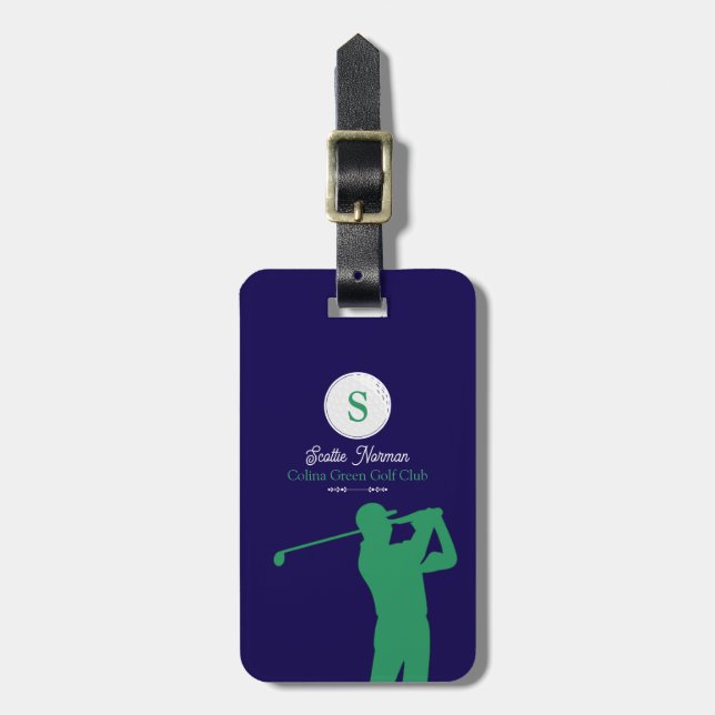 Green Golfer with Golf Club Elegant  Luggage Tag (Front Vertical)