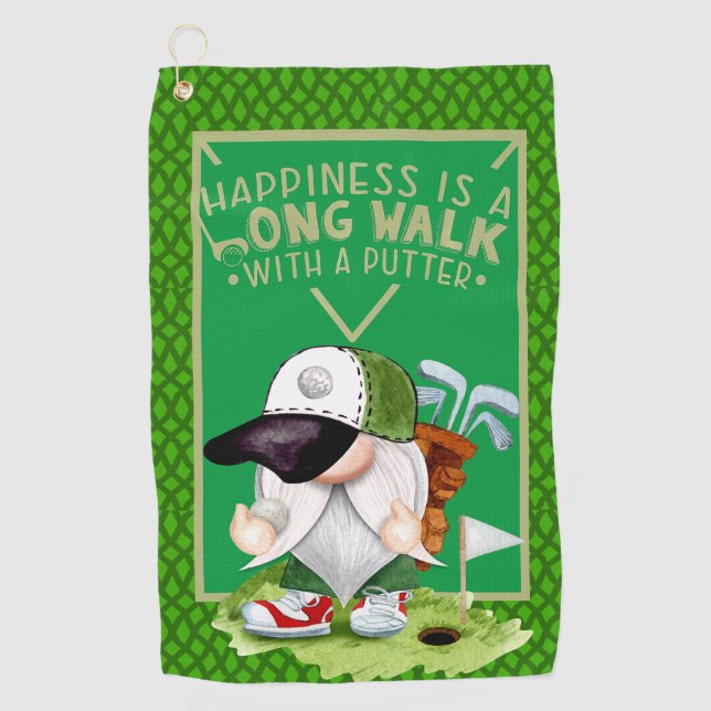 Green Golfing Gnome  Golf Towel (Front)