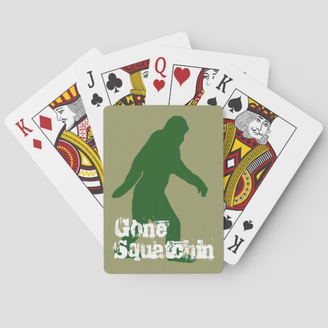 Green gone squatchin slogan text playing cards (Back)