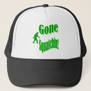 Green gone squatchin slogan text trucker hat