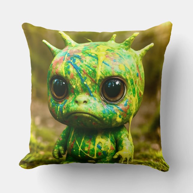 Green Goo Monster – Creepy Cute Canvas Print Cushion (Front)
