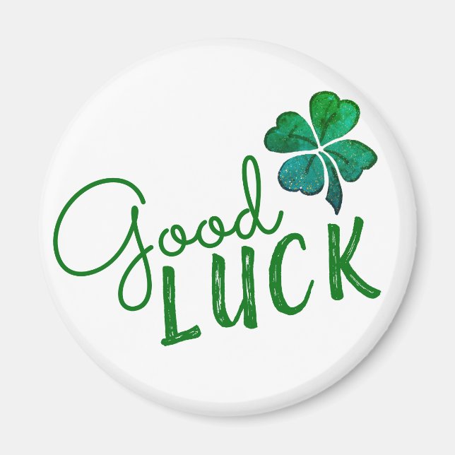 Green Good Luck Four Leaf Clover Shamrock Magnet (Front)