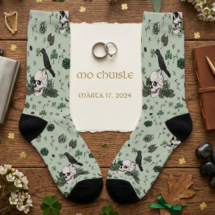 Green Goth Irish Skull & Rose Hand Drawn Socks