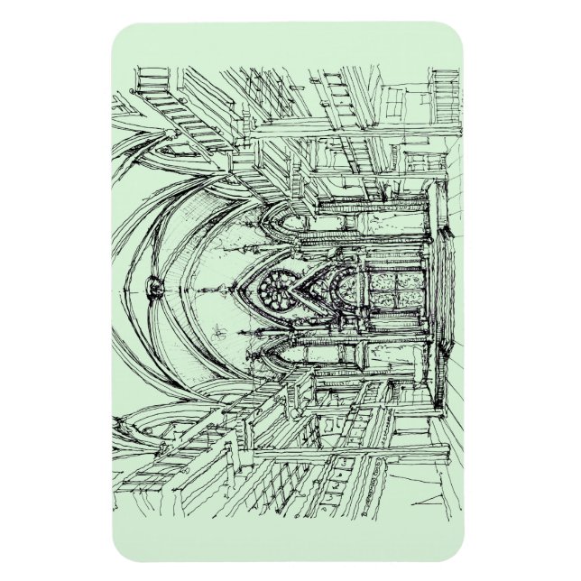 Green Gothic NYC synagogue Magnet (Vertical)