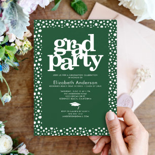 Green grad party bold modern typography stylish invitation