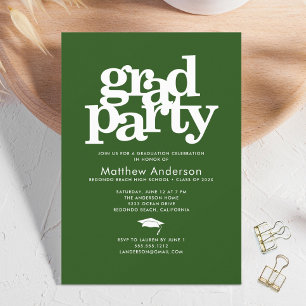 Green grad party modern bold typography simple invitation