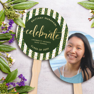 Green grad photo gold glitter script keepsake chic hand fan