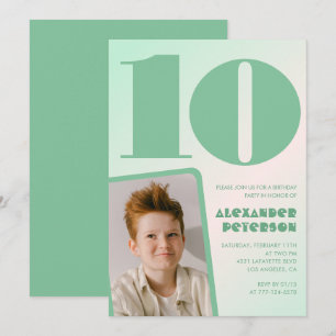 Green gradient 10th birthday invitations Boy Photo