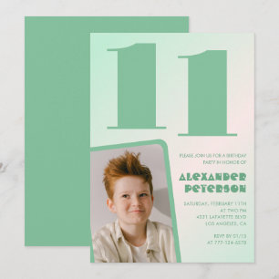 Green gradient 11th birthday invitations Boy Photo