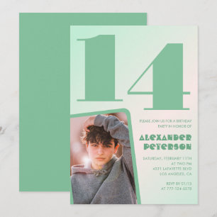 Green gradient 14th birthday invitations Boy Photo