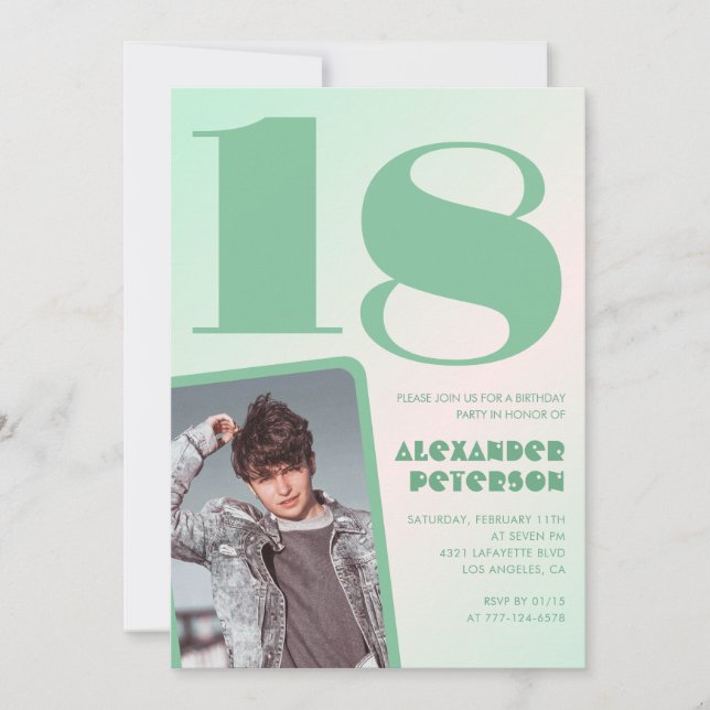 Green gradient 18th birthday invitations Boy Photo (Front)