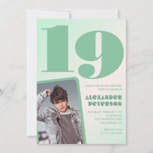 Green gradient 19th birthday invitations Boy Photo