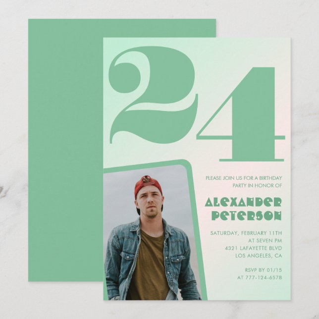 Green gradient 24th birthday invitations Photo (Front/Back)