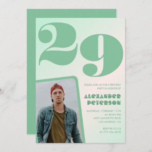 Green gradient 29th birthday invitations Boy Photo