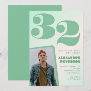 Green gradient 32nd birthday invitations Boy Photo