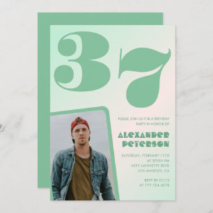 Green gradient 37th birthday invitations Boy Photo