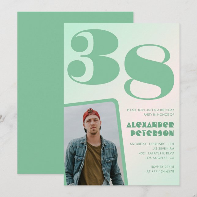 Green gradient 38th birthday invitations Boy Photo (Front/Back)