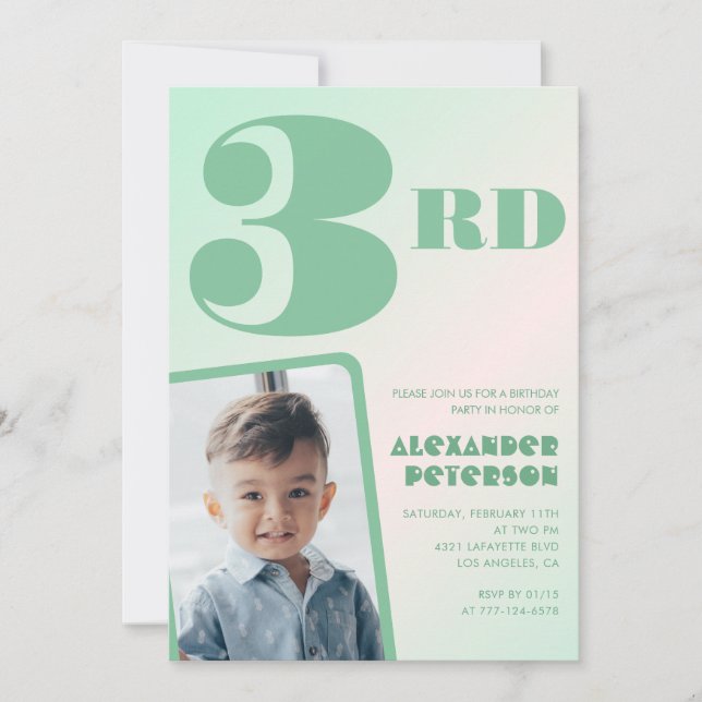 Green gradient 3rd birthday invitations Boy Photo (Front)