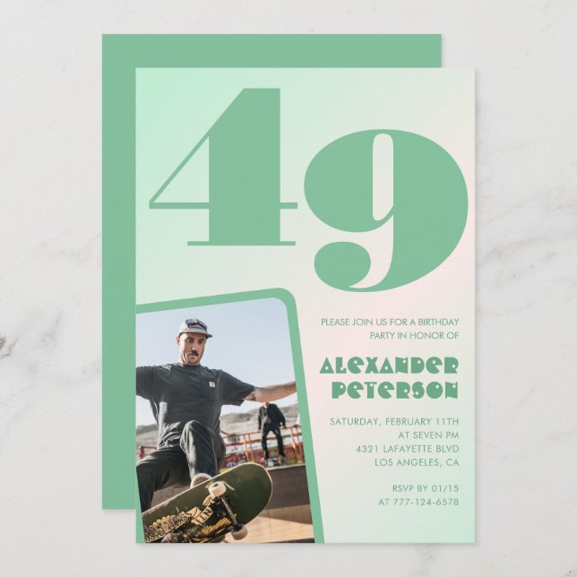 Green gradient 49th birthday invitations Boy Photo (Front/Back)
