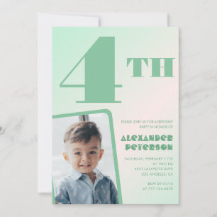 Green gradient 4th birthday invitations Boy Photo