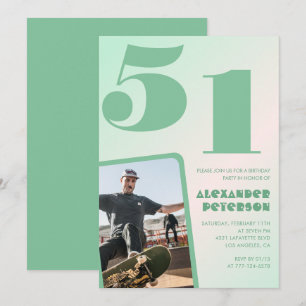 Green gradient 51st birthday invitations Boy Photo