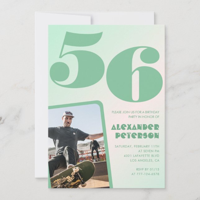 Green gradient 56th birthday invitations Boy Photo (Front)