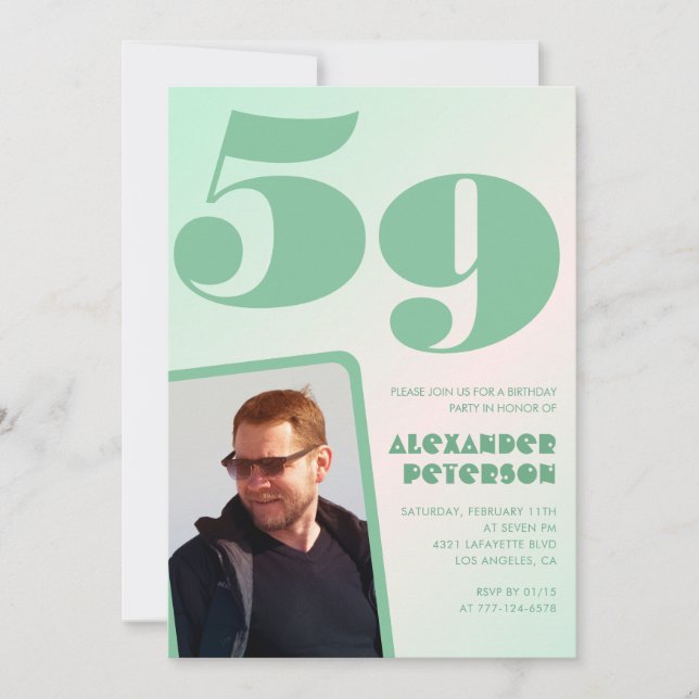 Green gradient 59th birthday invitations Boy Photo (Front)