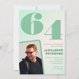 Green gradient 64th birthday invitations Boy Photo