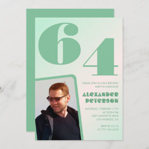 Green gradient 64th birthday invitations Boy Photo