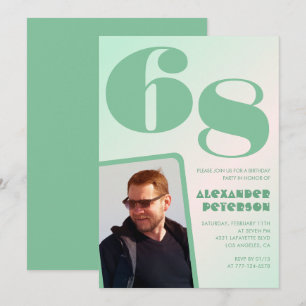 Green gradient 68th birthday invitations Boy Photo