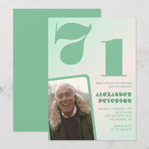 Green gradient 71st birthday invitations Boy Photo