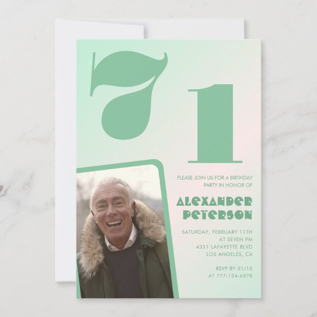 Green gradient 71st birthday invitations Men Photo (Front)