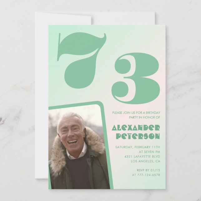 Green gradient 73rd birthday invitations Boy Photo (Front)